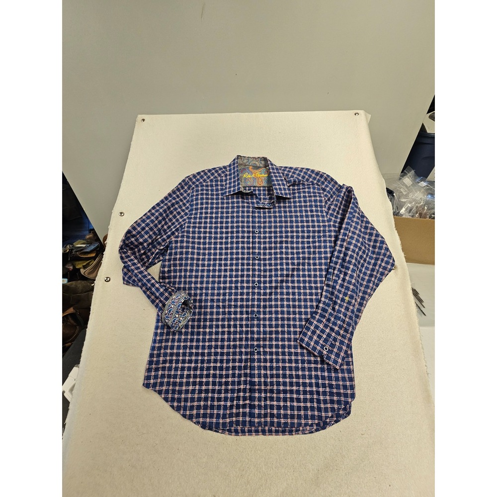 Robert Graham Mens XL Classic Fit Navy Blue Grid Paisley Jacquard Button Down